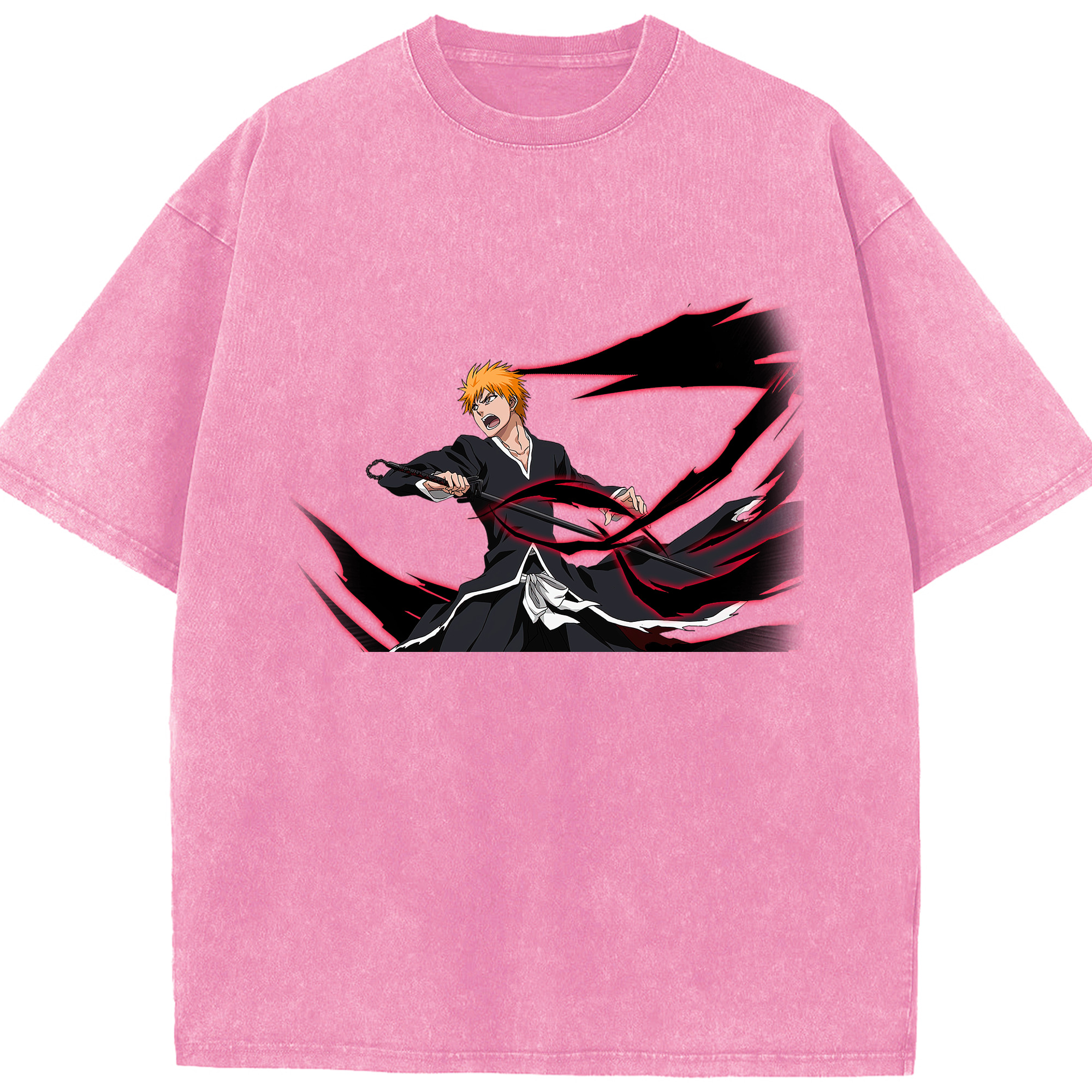 （画像用） ブリーチ 黒崎一護（くろさき いちご）BLEACH Kurosaki Ichigo 綿100% ヴィンテージ風 半袖Tシャツ（フロントプリント）